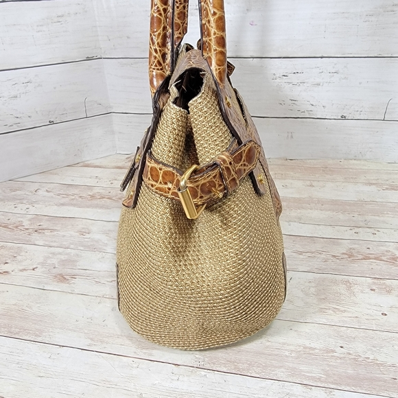 Eric Javits woven straw  and croc embossed handbag - Picture 9 of 15